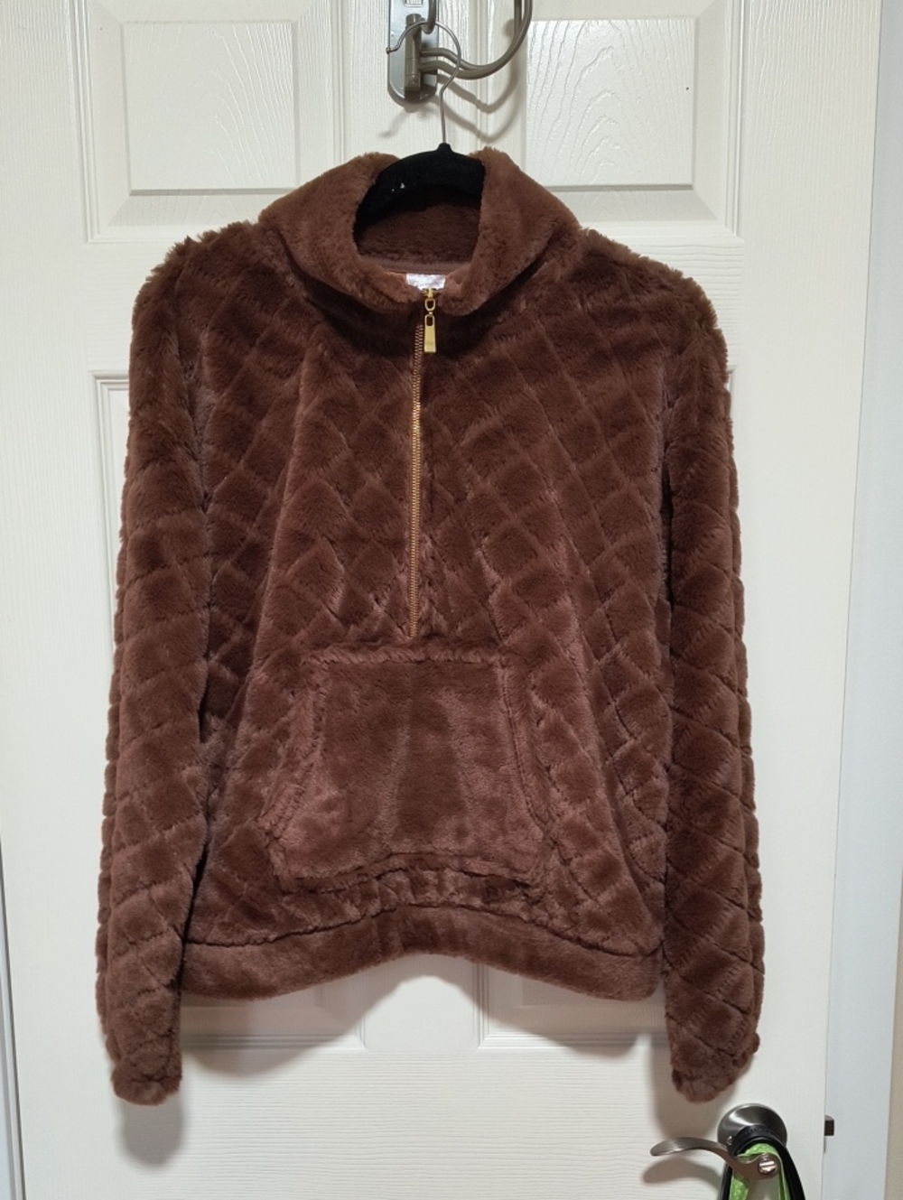 No Boundaries Plush Quilted Half-Zip Teddy Jacket - Brown